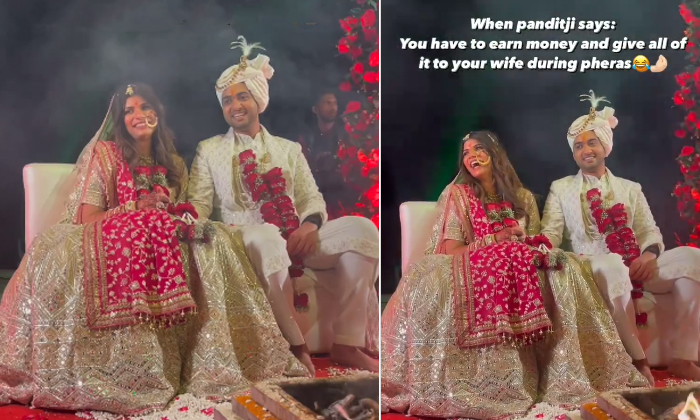 Bride And Groom Laughing For Purohit Suggestion Video Viral Details, Purohit, Vi-TeluguStop.com