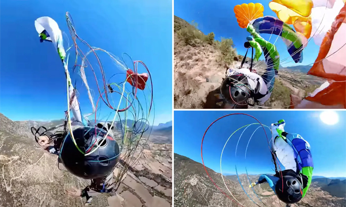  Paraglider Narrowly Escaped From Ferocious Winds Video Viral Details, Paraglider-TeluguStop.com