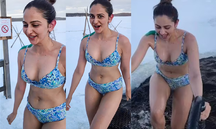  Rakul Swim In Ice Cold Water Wearing Bikini Viral,rakul Preet Singh,rakul Swimmi-TeluguStop.com