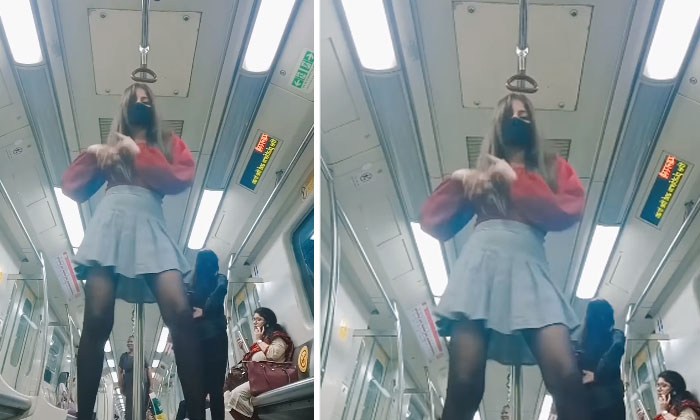  A Women Belly Dance Dance In Metro Train Viral , Metro Train, Journey, Passeng-TeluguStop.com