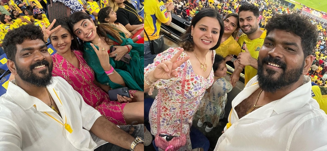  Vignesh Shivan Gets Clicked With Sakshi Dhoni, Raviba Jadeja While Cheering For-TeluguStop.com