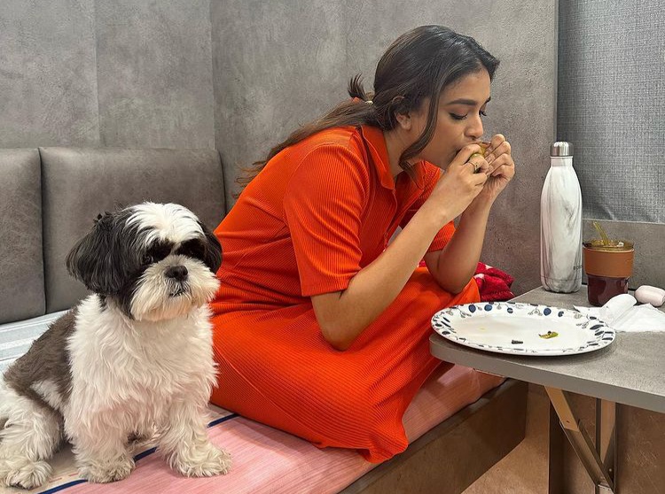 Keerthy Suresh Enjoys Mangoes With Her Pet Dog In Instagram Tutorial Keerthy Suresh Enjoys Mangoes With Her Pet Dog In Instagram Tutorial-TeluguStop.com