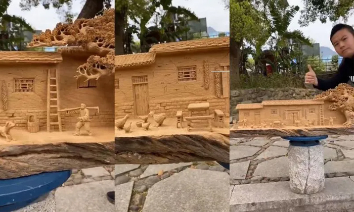  Artist Amazing Wood Work Resembling Village Life Video Viral Details, Viral News-TeluguStop.com