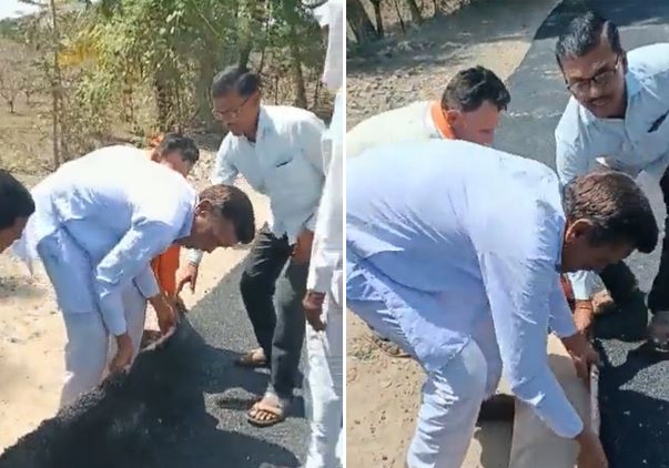  Maha Villagers 'lift Up', Pick Holes In New Road Built Under Pm Gram Sadak Yojan-TeluguStop.com