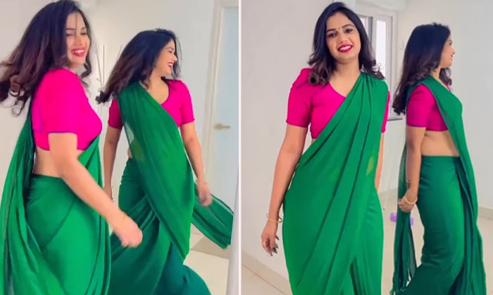  Arianas Beauty In Green Color Saree Is Not Usual Viral Video-TeluguStop.com