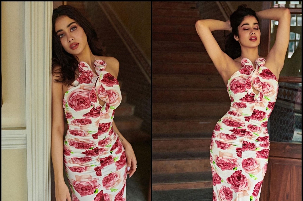  Janhvi Kapoor Shines In A Floral-adorned Jersey Midi Dress, The Cost Will Shock-TeluguStop.com