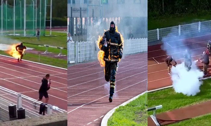  He Ran 100 Meters With Fire On His Back.. This Is An Adventure , Running With F-TeluguStop.com