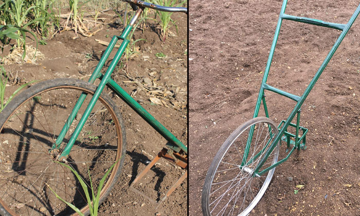  Weeding Ditch Machine With Bicycle Labor Cost Saving With Farmer's Idea , Agricu-TeluguStop.com