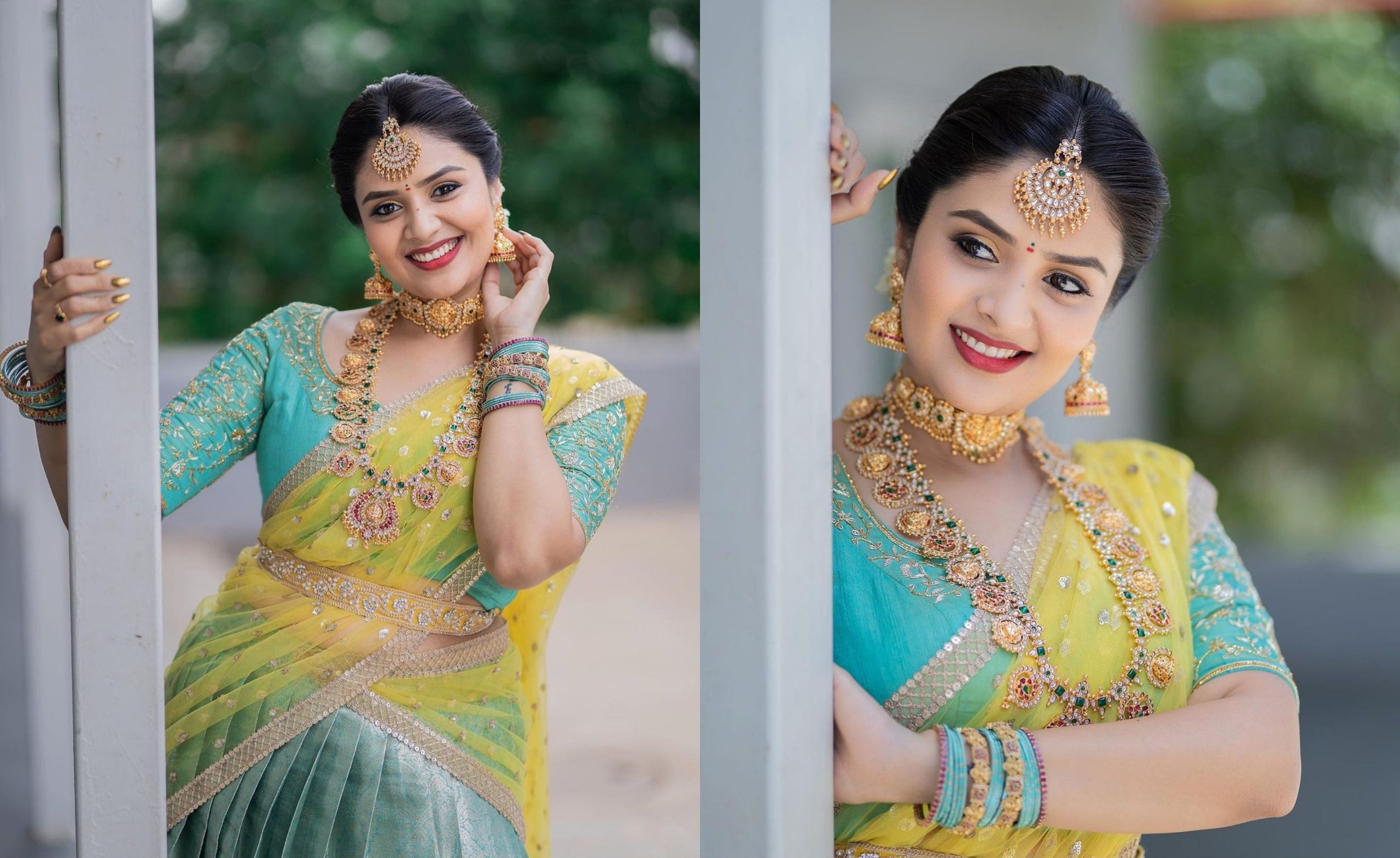  Sreemukhi’s Green And Yellow Traditional Look Is A Must-see!-TeluguStop.com