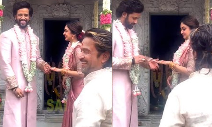  Hero Arjun Sarja Daughter Aishwarya Engagement Photos Goes Viral In Social Media-TeluguStop.com