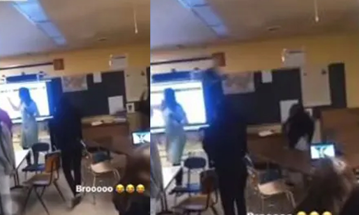  Viral Video Student Threw A Chair At The Teacher And Hit Her On The Head, Studen-TeluguStop.com
