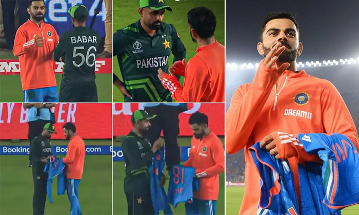  Virat Kohli Gifts Autographed Jersey To Babar Azam After Ind Vs Pak Game Details-TeluguStop.com