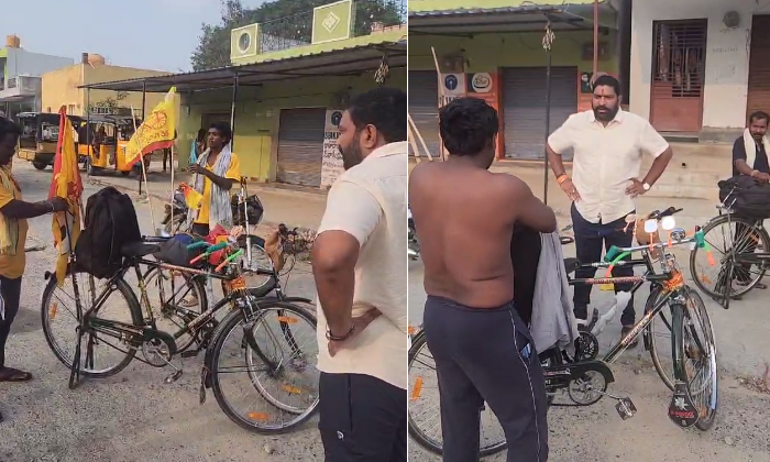  Ycp Leader Changalapuram Suri Rude Behavior With Tdp Activists Doing Cycle Rally-TeluguStop.com