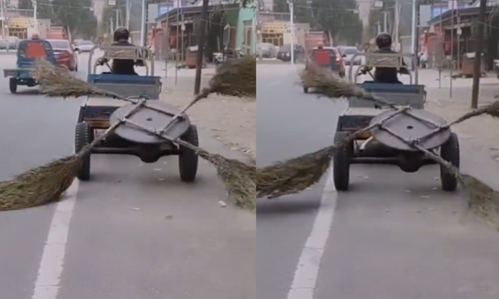  Smart Idea To Clean Roads Viral Video,street Cleaning Device, Viral Video, Homem-TeluguStop.com