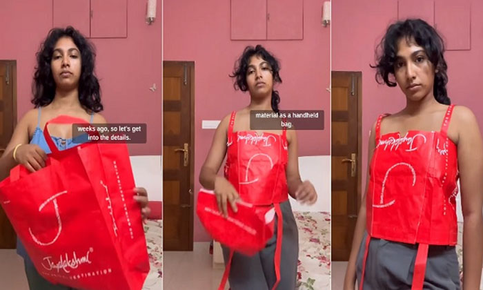  Woman Makes Crop Top From Shopping Bag Video Viral Details, Viral News, Latest N-TeluguStop.com