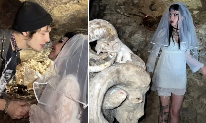  Couple Got Married Next To Millions Of Skulls In The Catacombs Of Paris Details,-TeluguStop.com