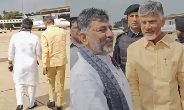  Dk Sivakumar With Chandrababu At Bangalore Airport Details, Dk Sivakumar, Chandr-TeluguStop.com