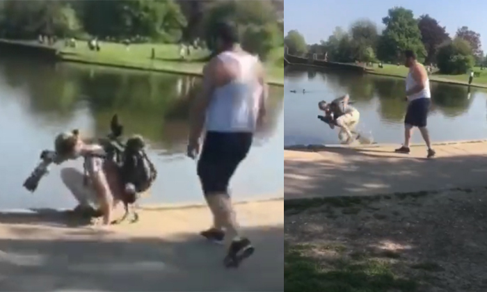  Drunk Guy Pushes Woman Into A Pond Destroying Her Expensive Camera Video Viral D-TeluguStop.com