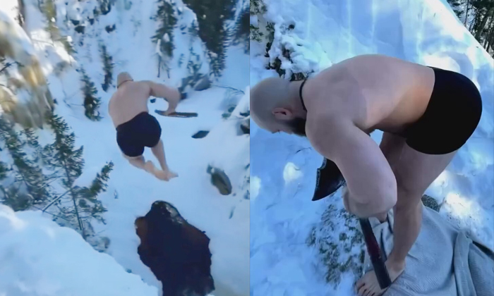  Man Jumps In Ice Cold Water Video Viral Details, Viral Latest, News Viral, Socia-TeluguStop.com