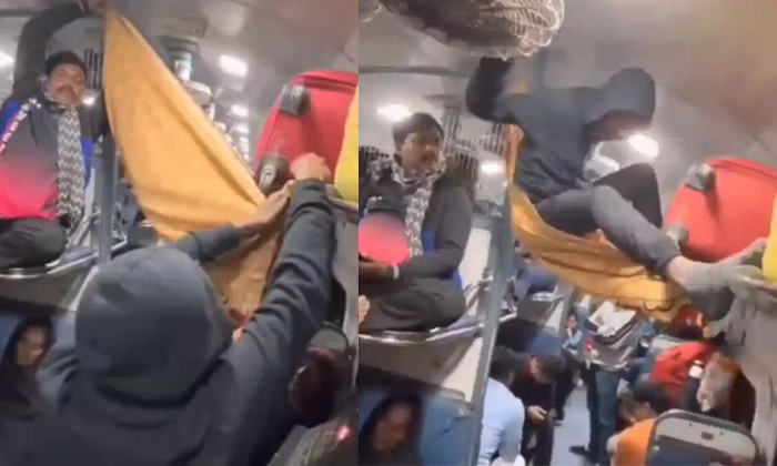  No Seat In The Train So Men Try To Jugad For Seat And Fall Down Video Viral Deta-TeluguStop.com