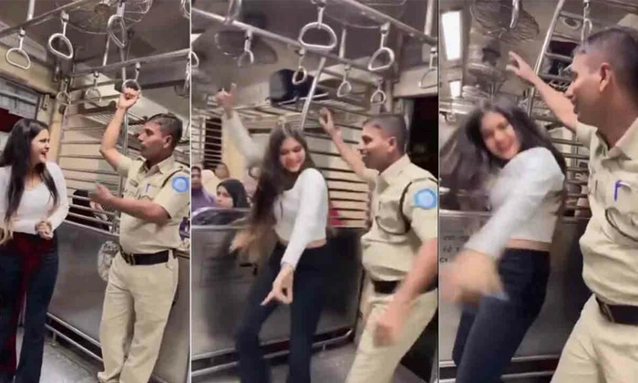  Police Constable Dance With Girl In Mumbai Local Train Video Viral Details, Loca-TeluguStop.com