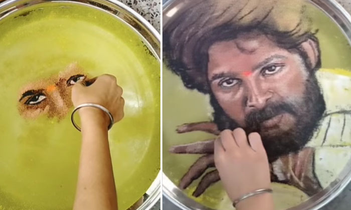  Fans Video Of Drawing Allu Arjuns Figure On Water Has Gone Viral, Allu Arjun,-TeluguStop.com