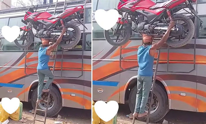  Wow, A Man Who Simply Lifted A 130 Kg Cart On His Head , Viral Video , Bike O-TeluguStop.com