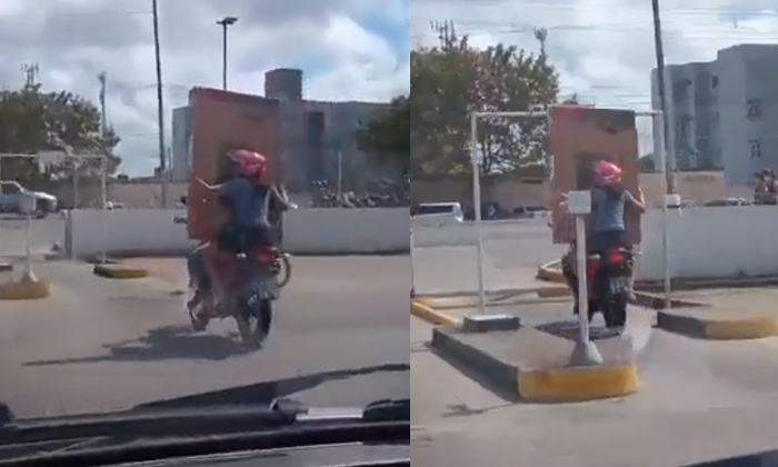  Viral Video Of A Couple Carrying Giant Tv On Bike Details, Viral News, Viral Vid-TeluguStop.com