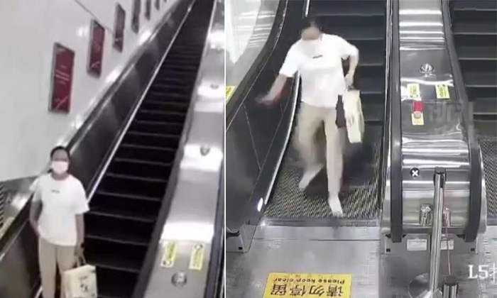  Woman Knocked Down By Falling Suitcase On Escalator Video Viral Details, Viral N-TeluguStop.com