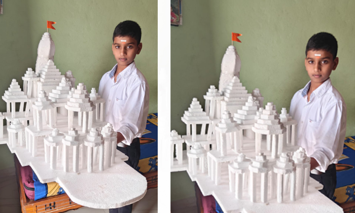  Yadadri Motkur Boy Built Ayodhya Ram Mandir With Thermocol,ayodhya Ram Mandir, T-TeluguStop.com