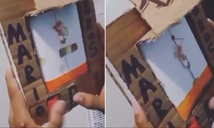  Boy Made Super Mario Game Out Of Cardboard Video Viral Details, Super Mario, Vid-TeluguStop.com