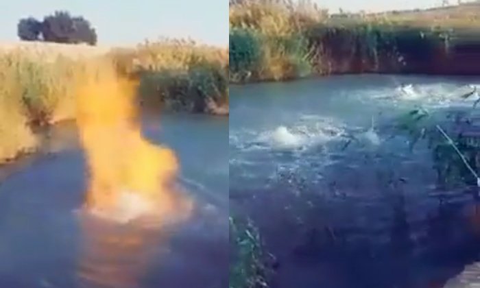  Fire In The Water Due To Methane Gas Leak Viral Video Details, Fire In Water , M-TeluguStop.com