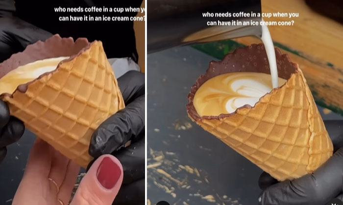  Video Coffee In An Ice Cream Cone Viral On Social Media-TeluguStop.com