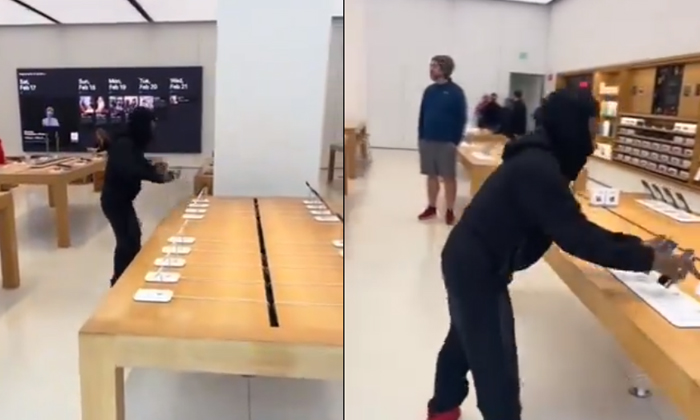 Man Stealing 40 Iphones From Apple Store In Oakland Video Viral Man Stealing 40 Iphones From Apple Store In Oakland Video Viral-TeluguStop.com