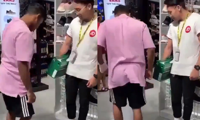  Man Played Hilarious Prank On Employee In Shoe Store Video Viral Details, Viral-TeluguStop.com