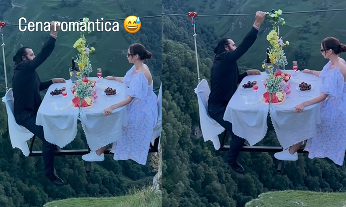  Couple Mid-air Dining Experience Viral Video,unusual Dining Experience, Hanging-TeluguStop.com