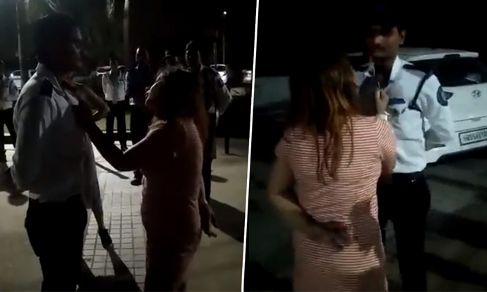  Drunk Woman Holding The Security Guard Collar Video Viral-TeluguStop.com