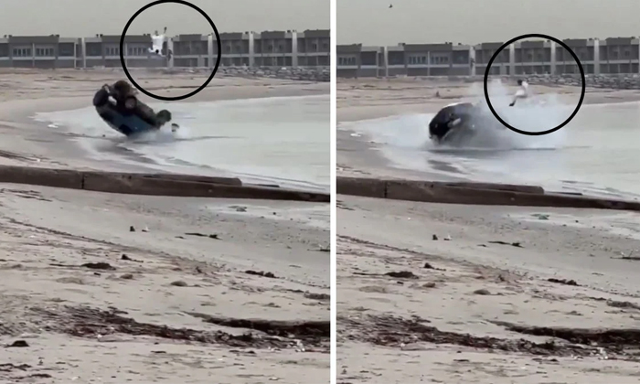  Man Miraculously Survives Horrific Beach Crash In Kuwait Viral Video Details, La-TeluguStop.com