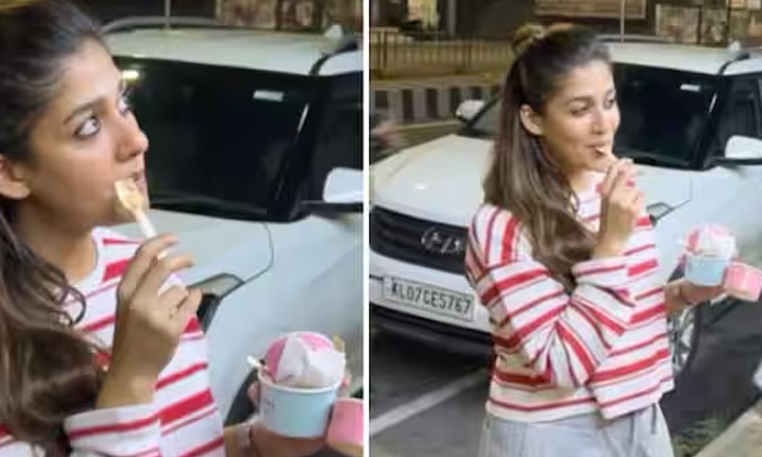  Nayanatara Enjoying Icecream Mid Night At Road Side,nayanatara,ice Cream,vignesh-TeluguStop.com