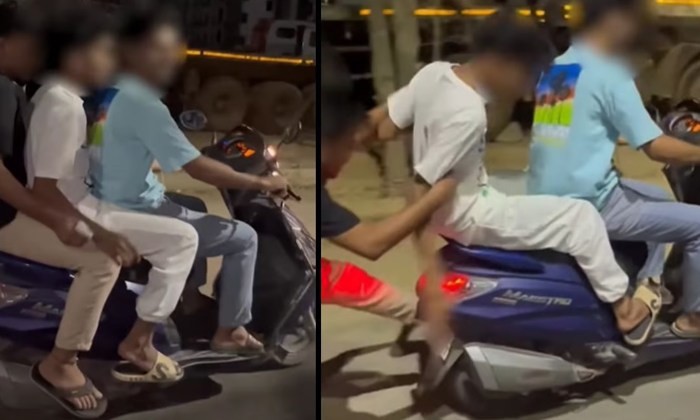  The Video Goes Viral Of Three Boys Riding On A Scooty To The Person Sitting At T-TeluguStop.com