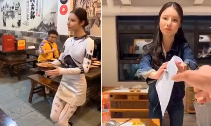  Viral Video Robot-like Waitress Serving At Chinese Restaurant Details, Robot Wai-TeluguStop.com