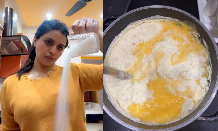  Viral Video Woman Cooking Egg Halwa Details, Food Experimentation, Viral Video,-TeluguStop.com