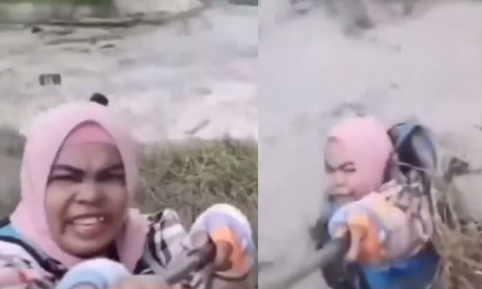  Video: Selfie With Tsunami.. This Woman Is Not Normal , Viral News, Latest News-TeluguStop.com