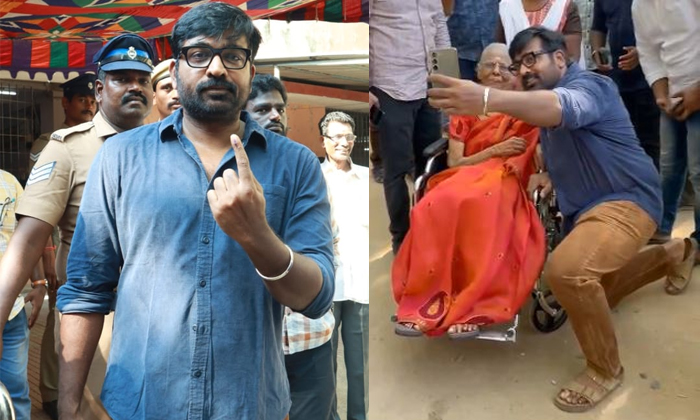  Actor Vijay Sethupathi Takes Selfie With Old Woman Details, Vijay Sethupathi, Vi-TeluguStop.com