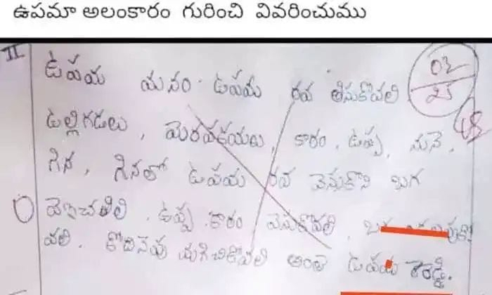 Telugu Sheet, Netizens, Teacher, Teacher Shocked, Telugu Exam, Upamalankaram, Up