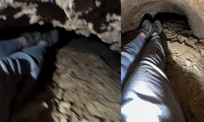  A Man Who Squeezed Into A Thin Tunnel, Old Cave, Viral News, Viral Video, Trendi-TeluguStop.com