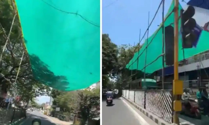  Green Nets At Signals To Protect Motorists From Sun Exposure, India, Puducherry,-TeluguStop.com