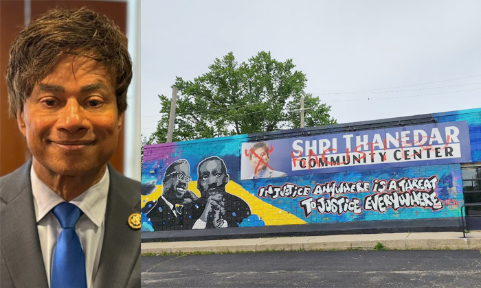  Indian-american Congressman Shri Thanedar Community Centre Defaced With Pro-pale-TeluguStop.com