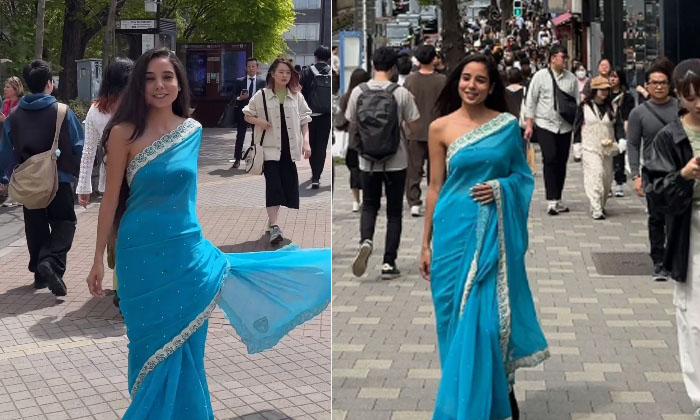  A Young Indian Girl Who Tied A Saree And Walked Around In Japan.. The Video Is-TeluguStop.com