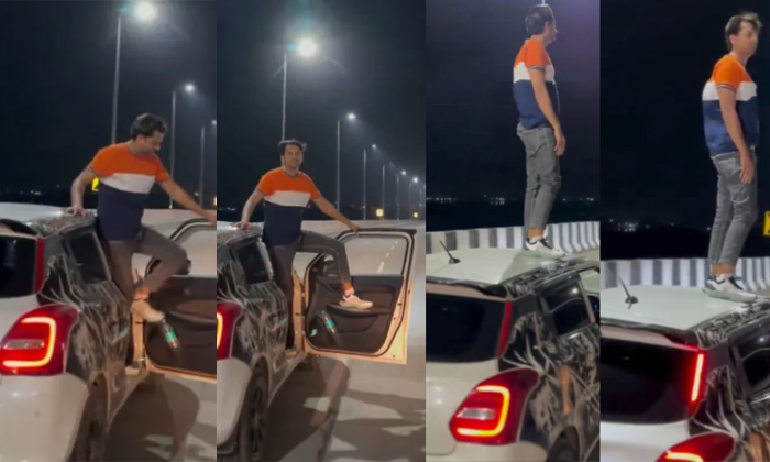  Man Risky Stunt In Moving Car In Mumbai Viral Video Details, Viral Video, Social-TeluguStop.com